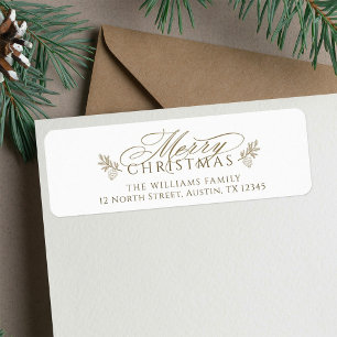 Étiquette Elegant Or Blanc Joyeux Noël Adresse de retour