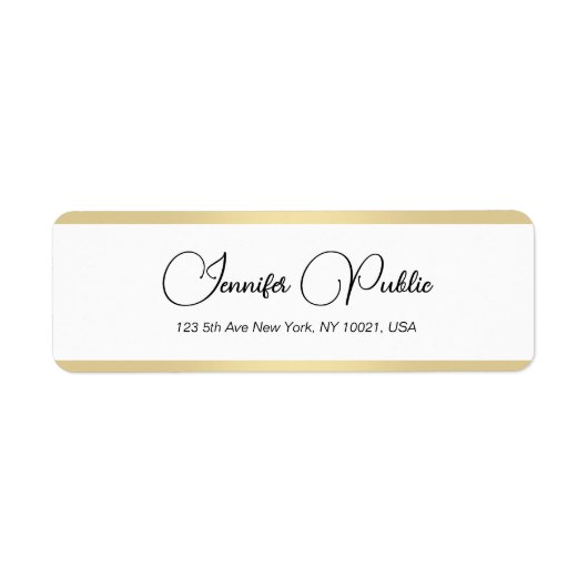 Étiquette Elegant or blanc main Script retour adresse (Devant)