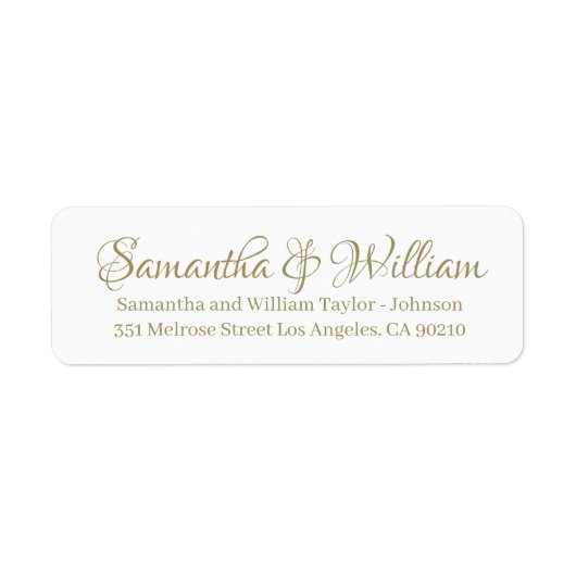Étiquette Élégant or blanc nom de script personnalisé mariag (Devant)