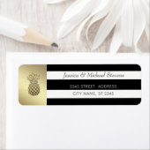 Étiquette Élégant or moderne noir/blanc rayures ananas (En situation)