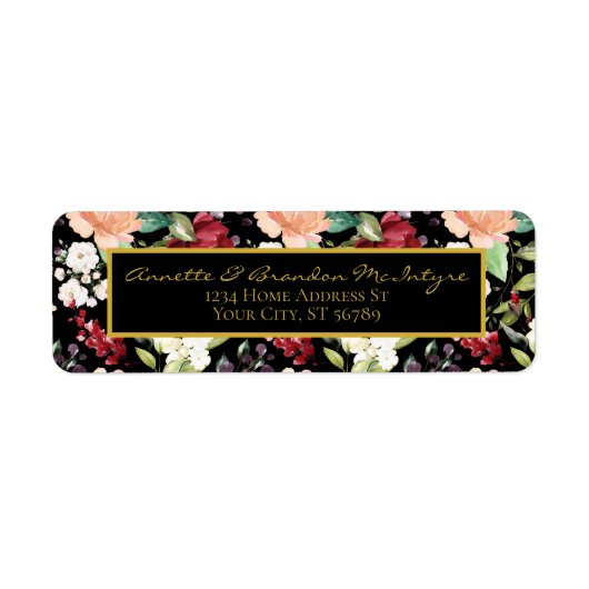 Étiquette Élégant or noir | Burgundy Blush Floral Pattern (Devant)