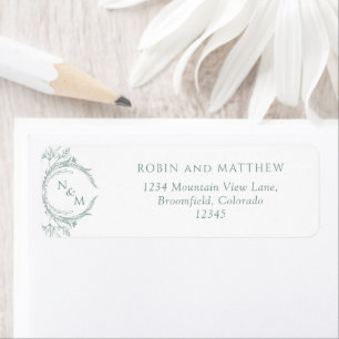 Étiquette Elegant Pale Green Monogram Mariage Adresse de ret