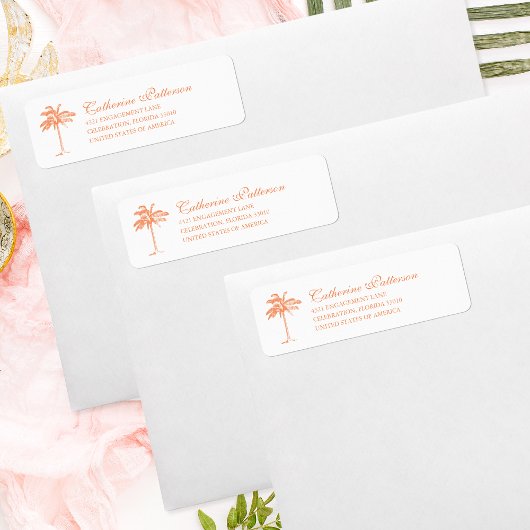 Étiquette Elégant Palm Tree Tropical Sunset Orange