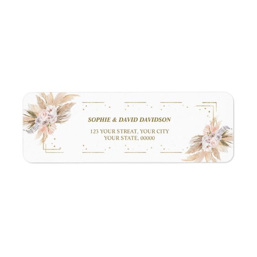 Étiquette Élégant Pampas Grass Floral Adresse de retour Labe (Devant)