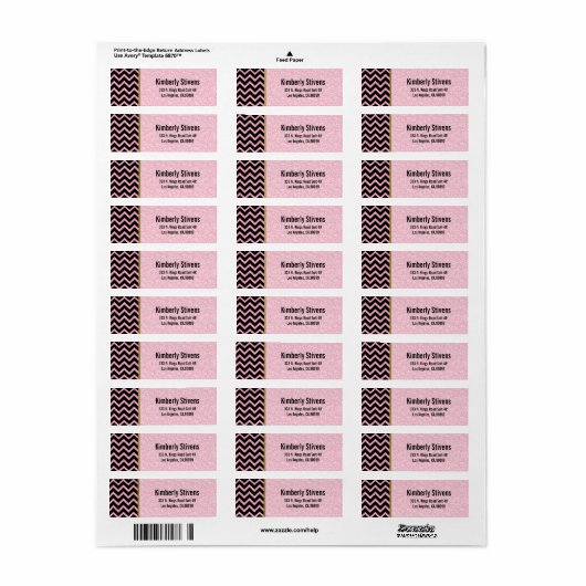 Étiquette Elégant Parties scintillant rose noir Chevron Gold (Feuille entière)