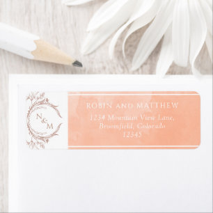 Étiquette Elégant Peach Watercolor Monogramme Adresse de ret
