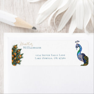Étiquette Elégant Peacock Aquarelle