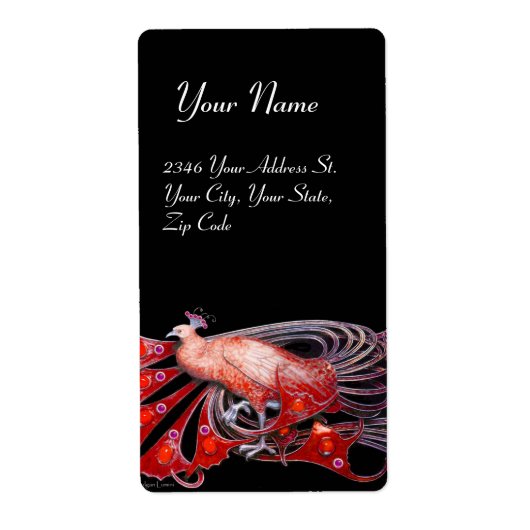 ÉTIQUETTE ÉLÉGANT PEACOCK EN ROUGE ET NOIR (Devant)