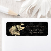 Étiquette Elégant Peacock or élégant, Black Damask (En situation)