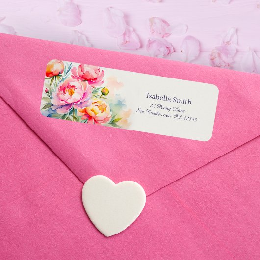 Étiquette Elegant Peonies Aquarelle Florale Adresse de retou