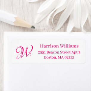 Étiquette Elégant personnalisé Monogram rose blanc Adresse d