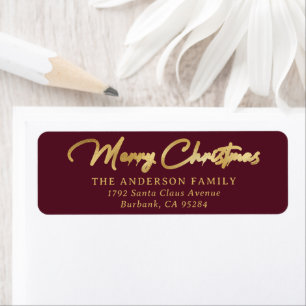 Étiquette Élégant Personnalisé Rouge et Or Foil Joyeux Noël