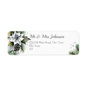 Étiquette Élégant pin neigeux poinsettia blanche