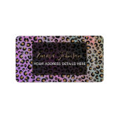 Étiquette Elegant Pink Blue Gold Glitter Black Leopard (Devant)