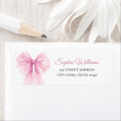 Étiquette Elegant Pink Bow Return Address Labels (En situation)