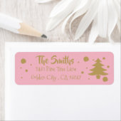 Étiquette Elegant pink & gold Christmas tree labels (En situation)