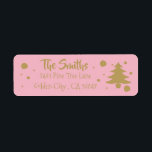 Étiquette Elegant pink & gold Christmas tree labels<br><div class="desc">Some lovely Holiday pink and gold return address labels . They are very simple and yet very stylish . They have one golden Christmas tree with some bold round snowflakes . You can easily personalize them using the template . Impress your family and friend this year and get the entire...</div>