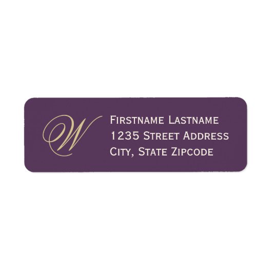 Étiquette Elegant Plum Gold Script Monogramme Adresse de ret (Devant)
