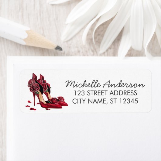Étiquette Elegant Red High Heels Return Address label        (En situation)