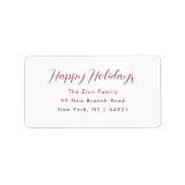 Étiquette Élégant Red Script Holidays Retourner l'adresse ét (Devant)