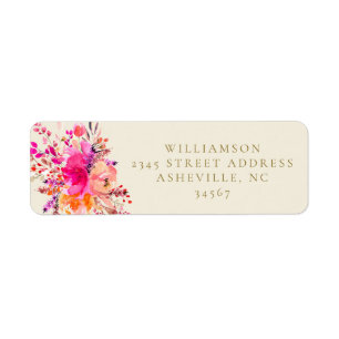 Étiquette Elégant rose Aquarelle Floral Chic Adresse de reto