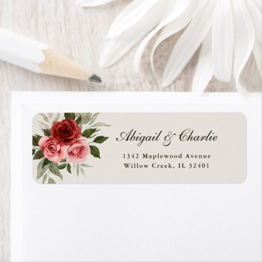 Étiquette Elégant Rose aquarelle Mariage classique (En situation)