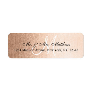 Étiquette Elégant Rose de Faux or noir Mariage de Monogramme