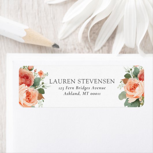Étiquette Élégant Rose de pêche florale Mariage de automne (En situation)