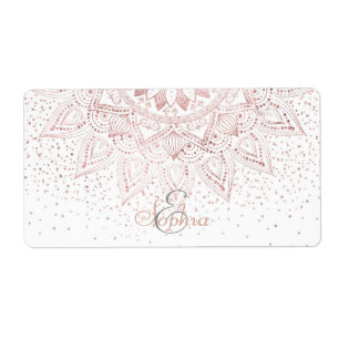 Étiquette Elégant rose en or mandala confetti design
