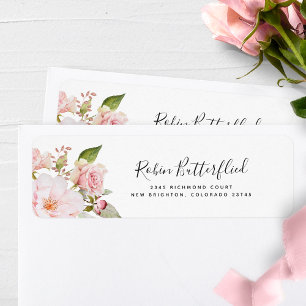 Étiquette Élégant rose et bleu Floral Adresse de retour