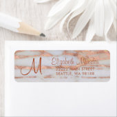 Étiquette Élégant Rose Gold Marble Script Adresse de retour (En situation)
