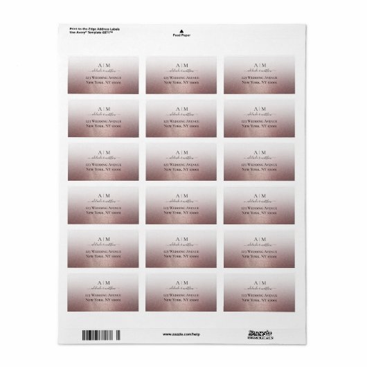 Étiquette Élégant Rose Parties scintillant or Mariage Monogr (Feuille entière)