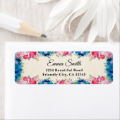 Étiquette Élégant Rose Rose Blue Flower Adresse de retour La (En situation)