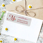 Étiquette Élégant Rose Rouge Personnalisé Monogramme Swirl R