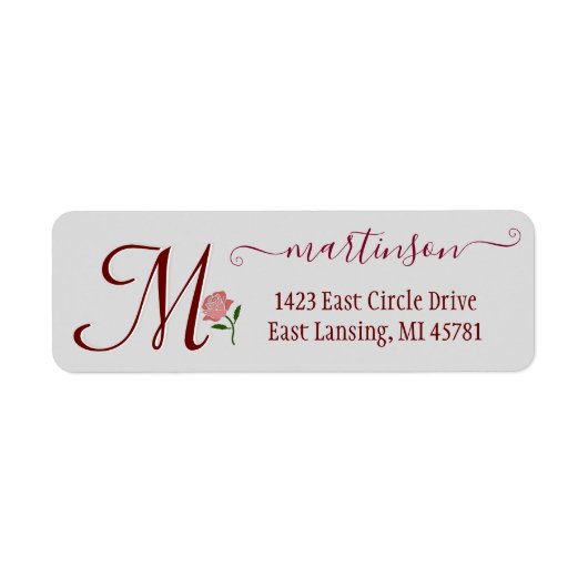 Étiquette Élégant Rose Rouge Personnalisé Monogramme Swirl R (Devant)