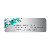 Étiquette Elégant Roses Aqua sur Mariage Argent (Devant)