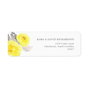 Étiquette Elégant Roses d'aquarelle jaune et gris