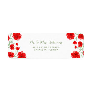 Étiquette Elégant rouge Aquarelle Poppy Flore Verdure