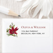 Étiquette Élégant Rouge Poinsettia - Retour de Noël Adresse (En situation)