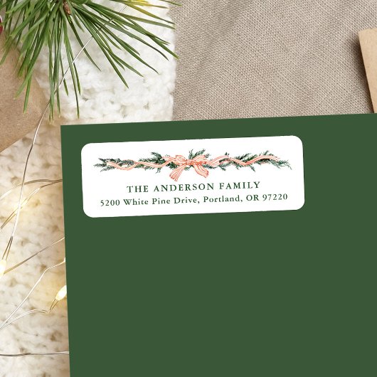 Étiquette Élégant rouge rayé Bow Noël Adresse de retour