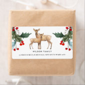 ÉTIQUETTE ÉLÉGANT ROUGE VERT HOLLY BERRY DEER DUO NOUVEL AN (En situation)