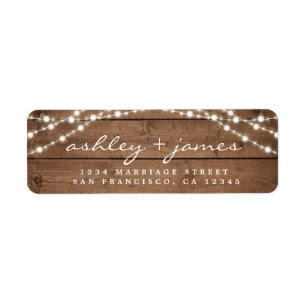 Étiquette Élégant Rustic Wood Lights Mariage Adresse de reto