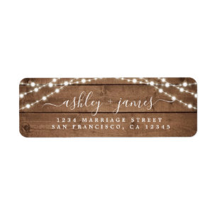 Étiquette Élégant Rustic Wood Lights Mariage Adresse de reto