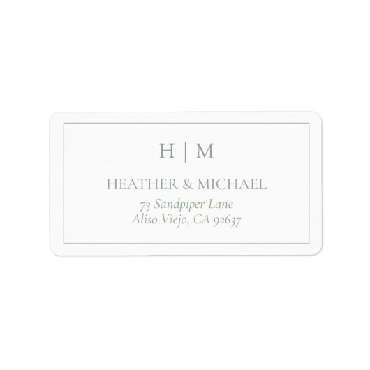 Étiquette Elegant Sage Green Monogram Adresse de retour (Devant)