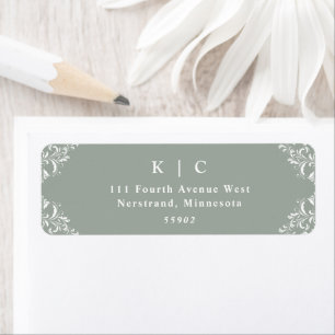 Étiquette Elégant Sage Green Vintage Wedding Adresse de reto