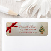 Étiquette Élégant sapin de Noël, Flammes de neige, Bow (En situation)