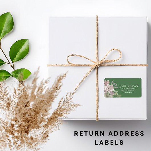 Étiquette Élégant sauge florale rose | adresse de retour de