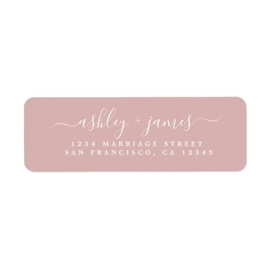 Étiquette Élégant Script Argent Rose Mariage Adresse de reto (Devant)