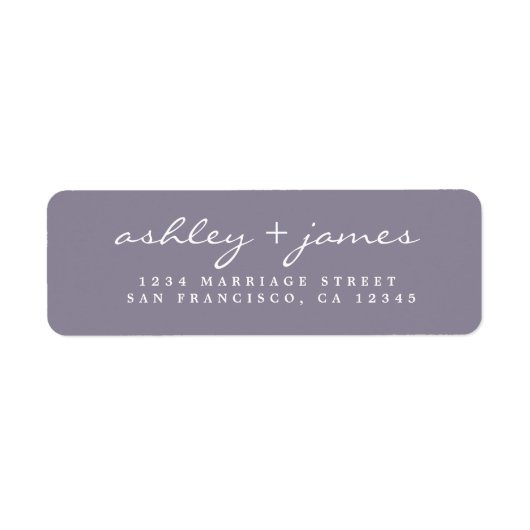 Étiquette Élégant Script Ash Purple Mariage Adresse de retou (Devant)