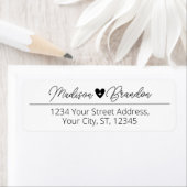 Étiquette Élégant Script Black Heart Mariage Adresse de reto (En situation)